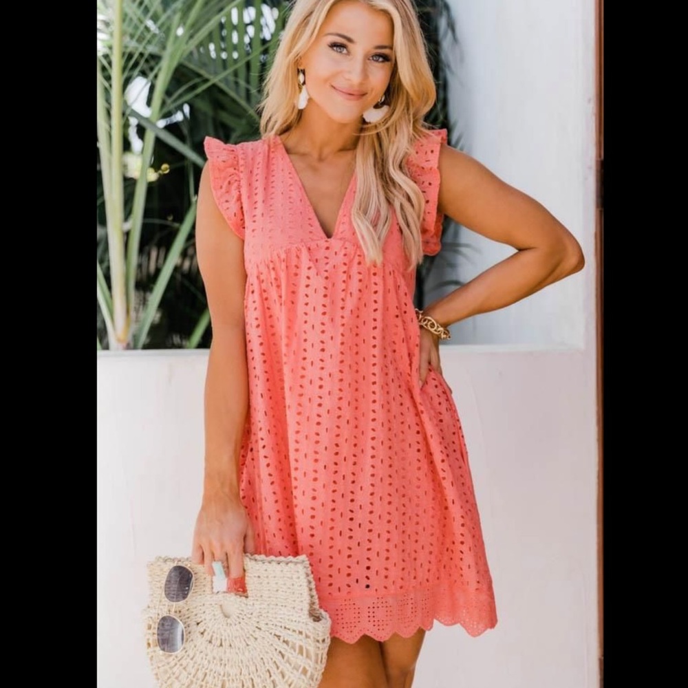 Pink Lily You Found My Heart Coral Eyelet Romper Dress NWT